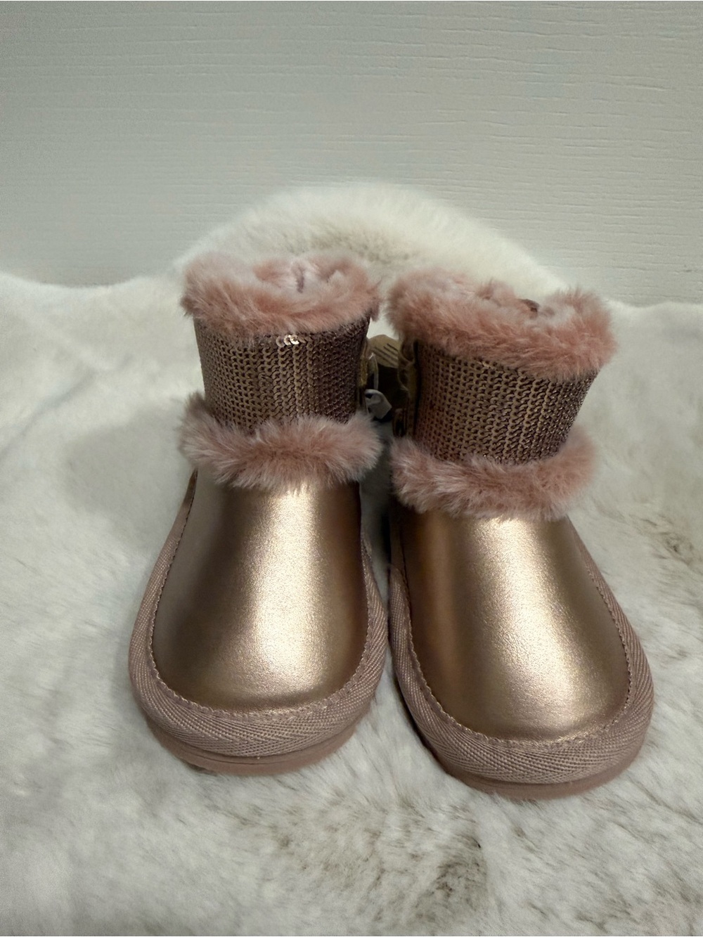 Mayoral Rose Gold Metallic Faux-Fur Toddler Boots